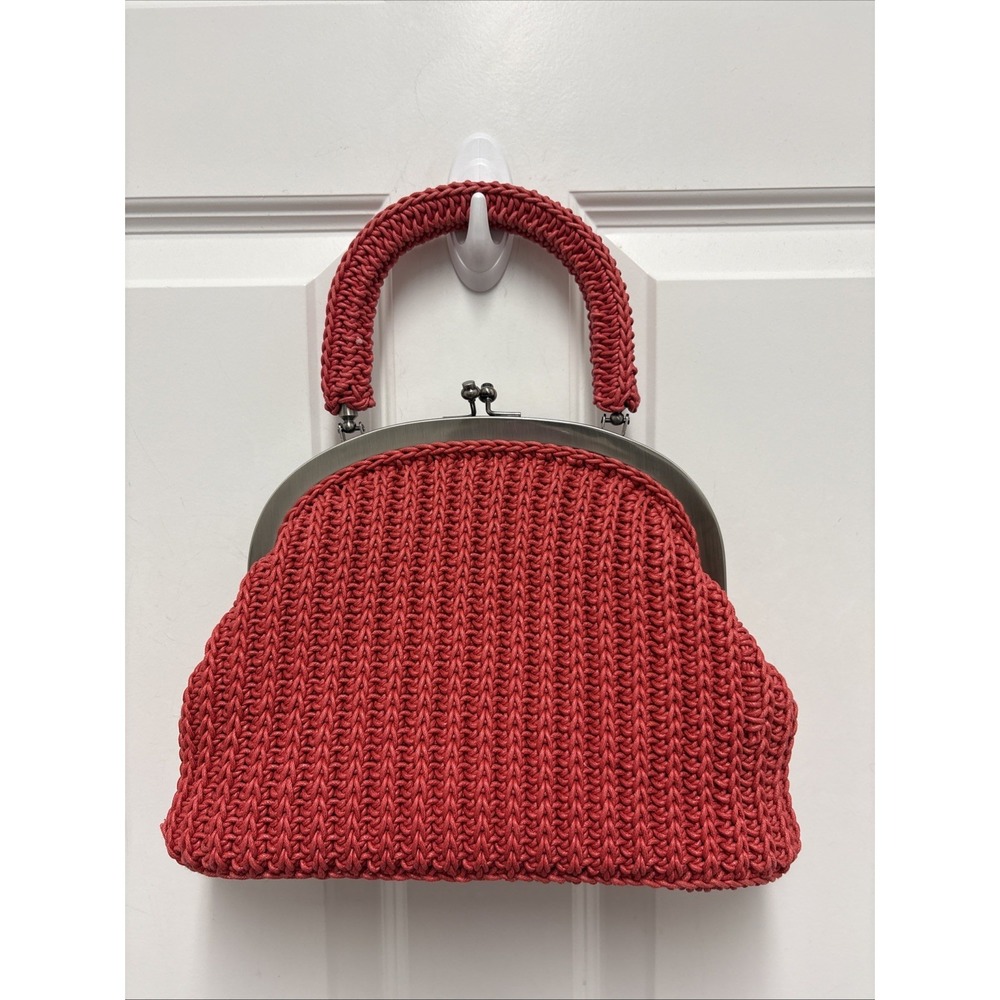 Patricia Nash‎ Red Willow Top Handle Frame Woven Bag Purse Kiss Lock Papaya
